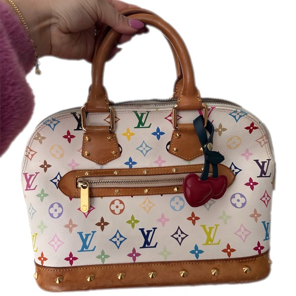 Louis Vuitton White Multicolor Satchel with Tan Accents